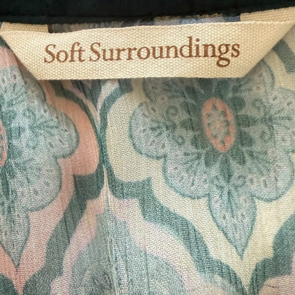 Soft Surroundings Women’s Sz S Emerald Shira Peasant Top Sheer Embroidered - Picture 6 of 10
